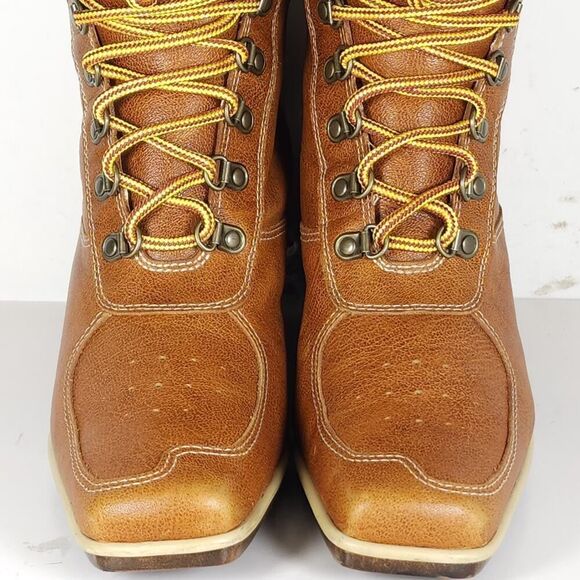 Timberland Women's US 7M Brown Leather Square Toe Lace-Up Wedge Ankle Booties - Picture 4 of 16